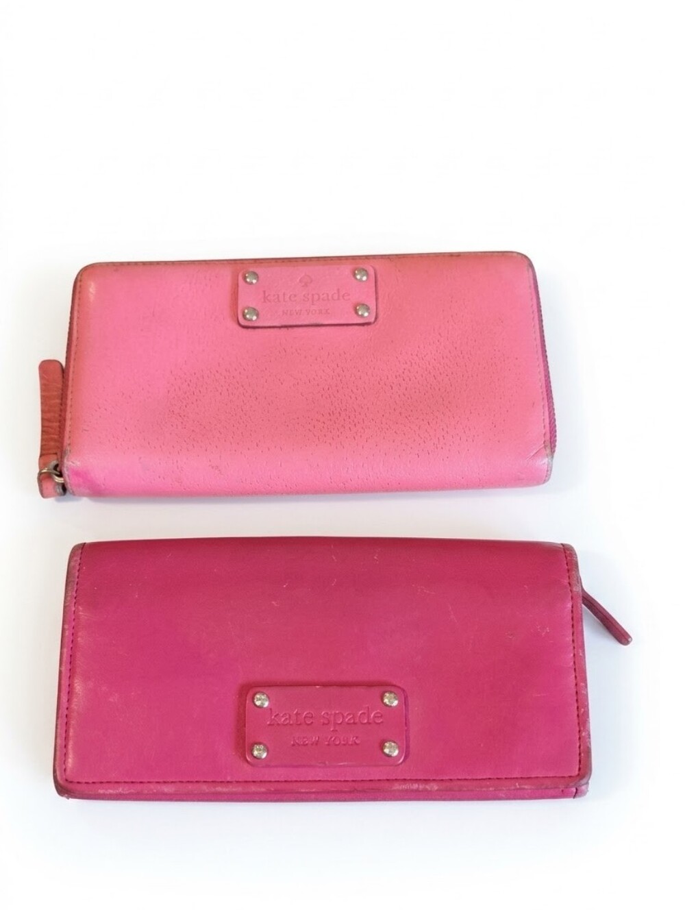 kate spade Pink and Hot Pink Leather Zip Wallets Set Bundle